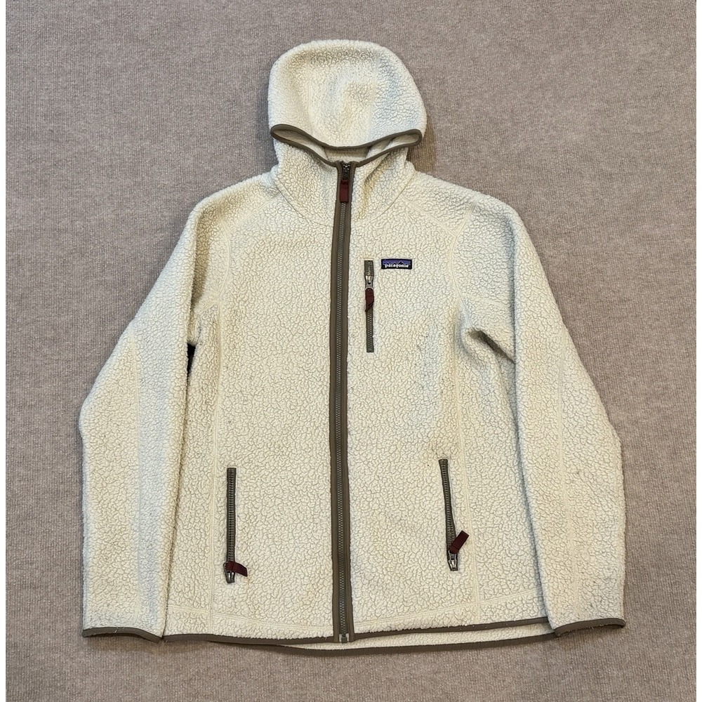 Patagonia Retro Pile Fleece Hoodie Cream Sherpa Full Zip Jacket 22805 Womens XL